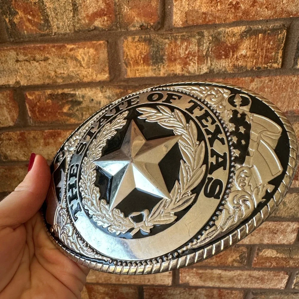 State of Texas Large Oversized Belt Buckle Silver Lone Star Oval Western Rodeo